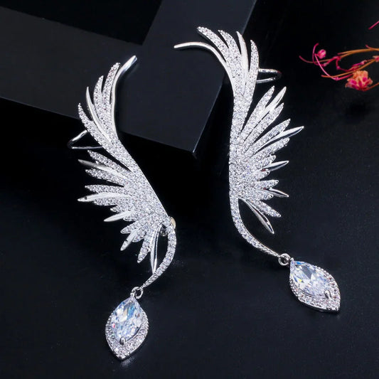 CWWZircons Feather Wing Drop Earrings – Cubic Zirconia