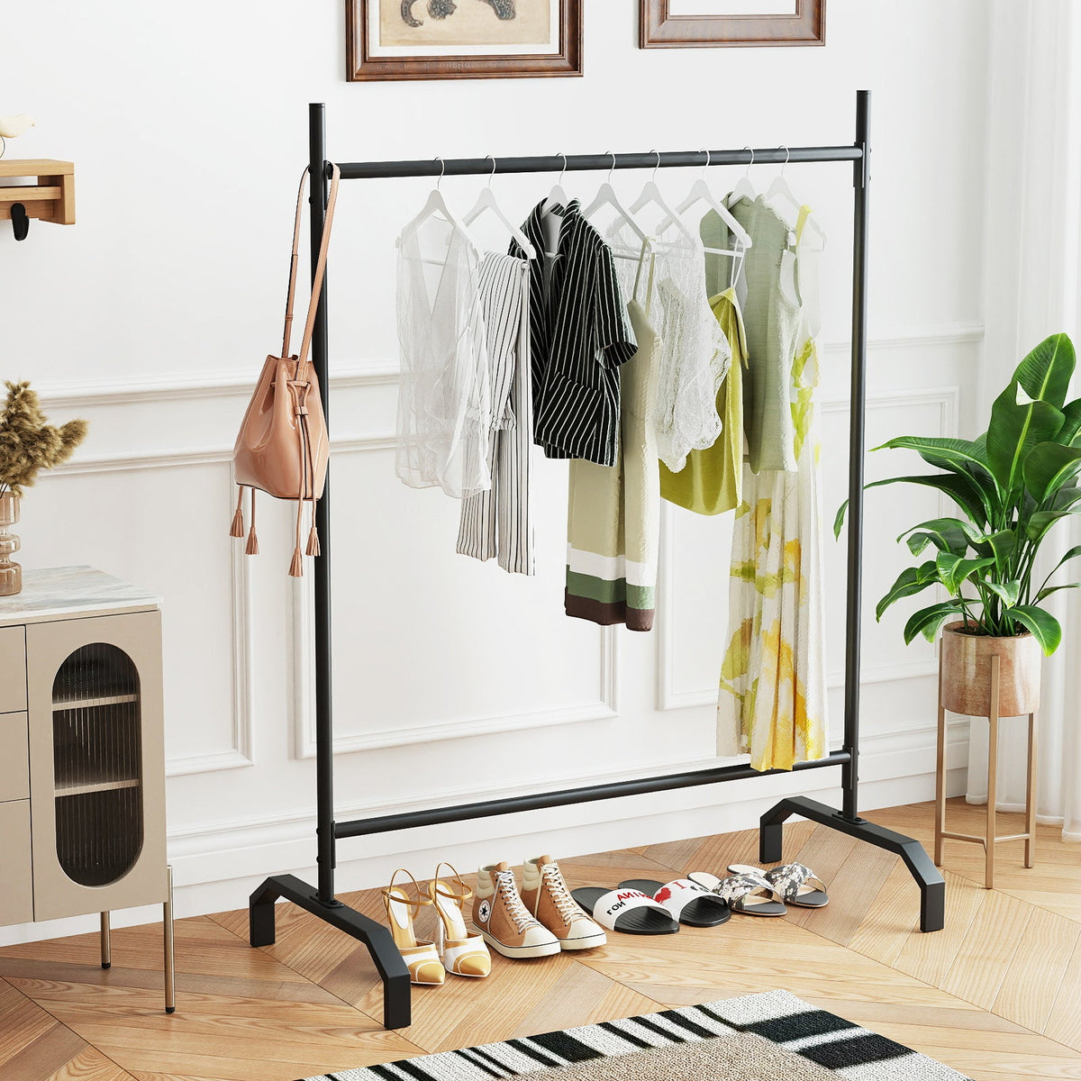 Heavy-Duty Metal Clothes Rack for Display and Storage-Black