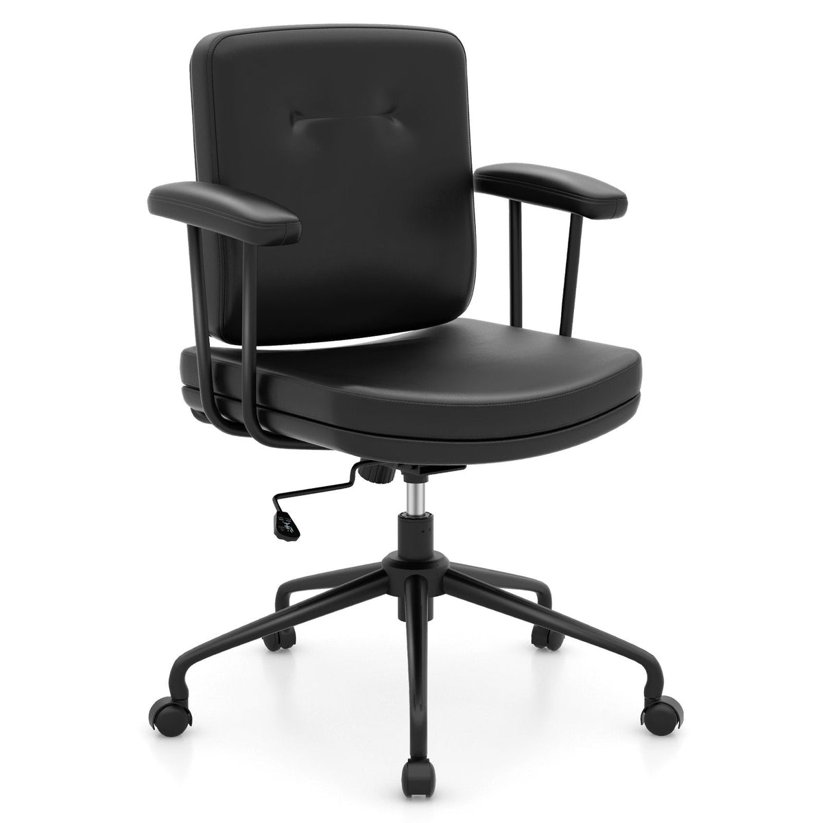 Home Office Small Desk Chair with Adjustable Height Wheels-Black