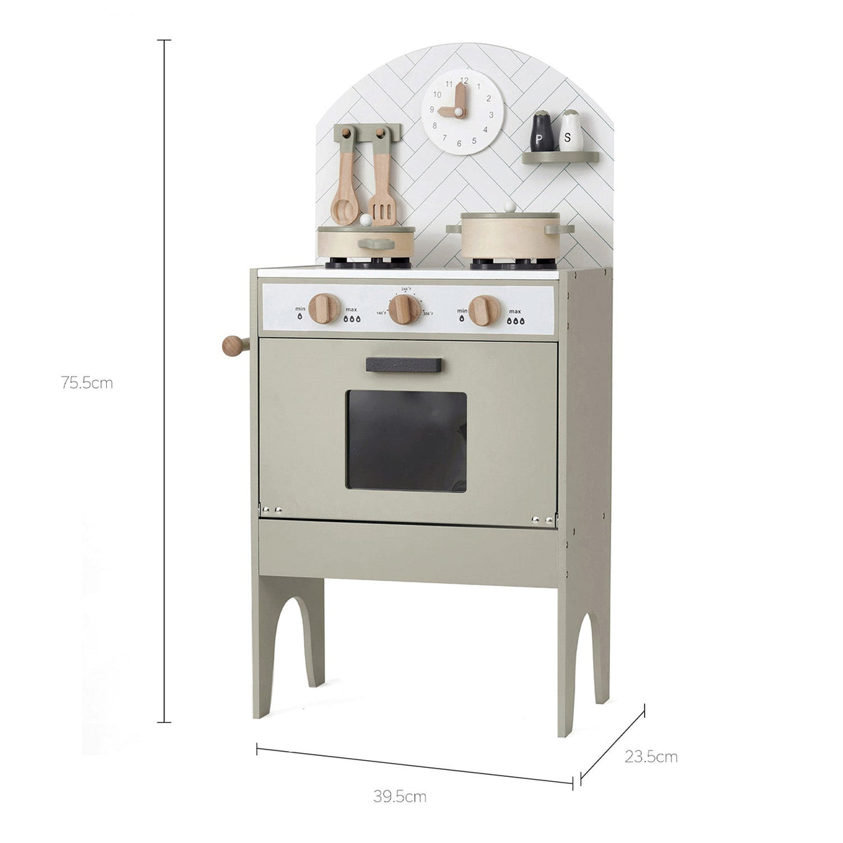 Classic Wooden Toy Kitchen with 6 Utensils - Grey