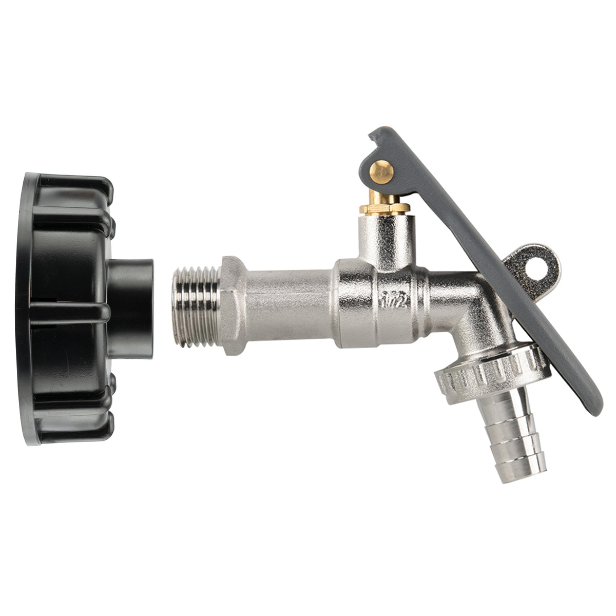 IBC 2" S60X6 - 1/2" BSP Cap with Lever Tap Hose Barb and Lever Lock
