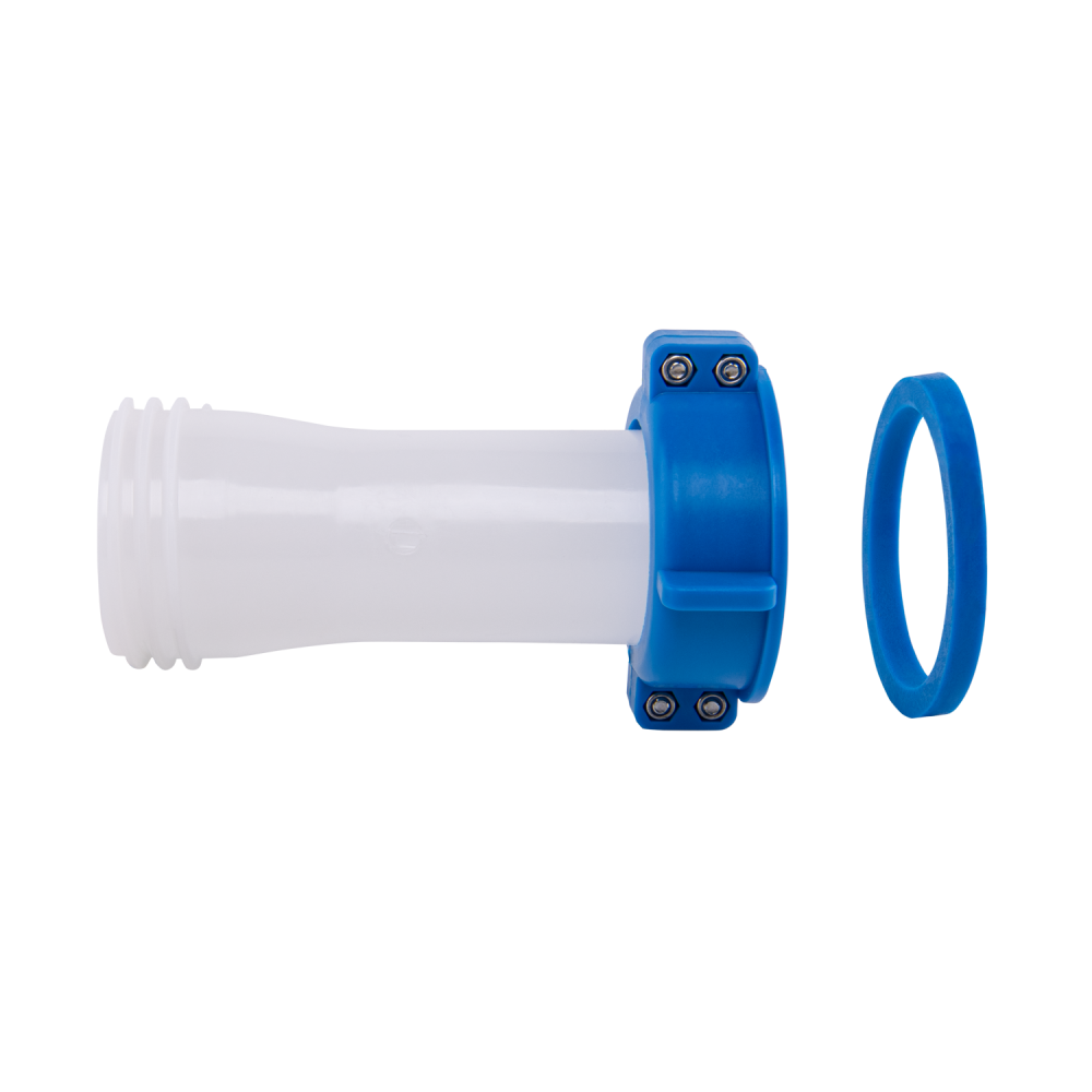 IBC S60x6 M-F Extender Swivel with S60x6 Cap and ½” Barb Lever Tap