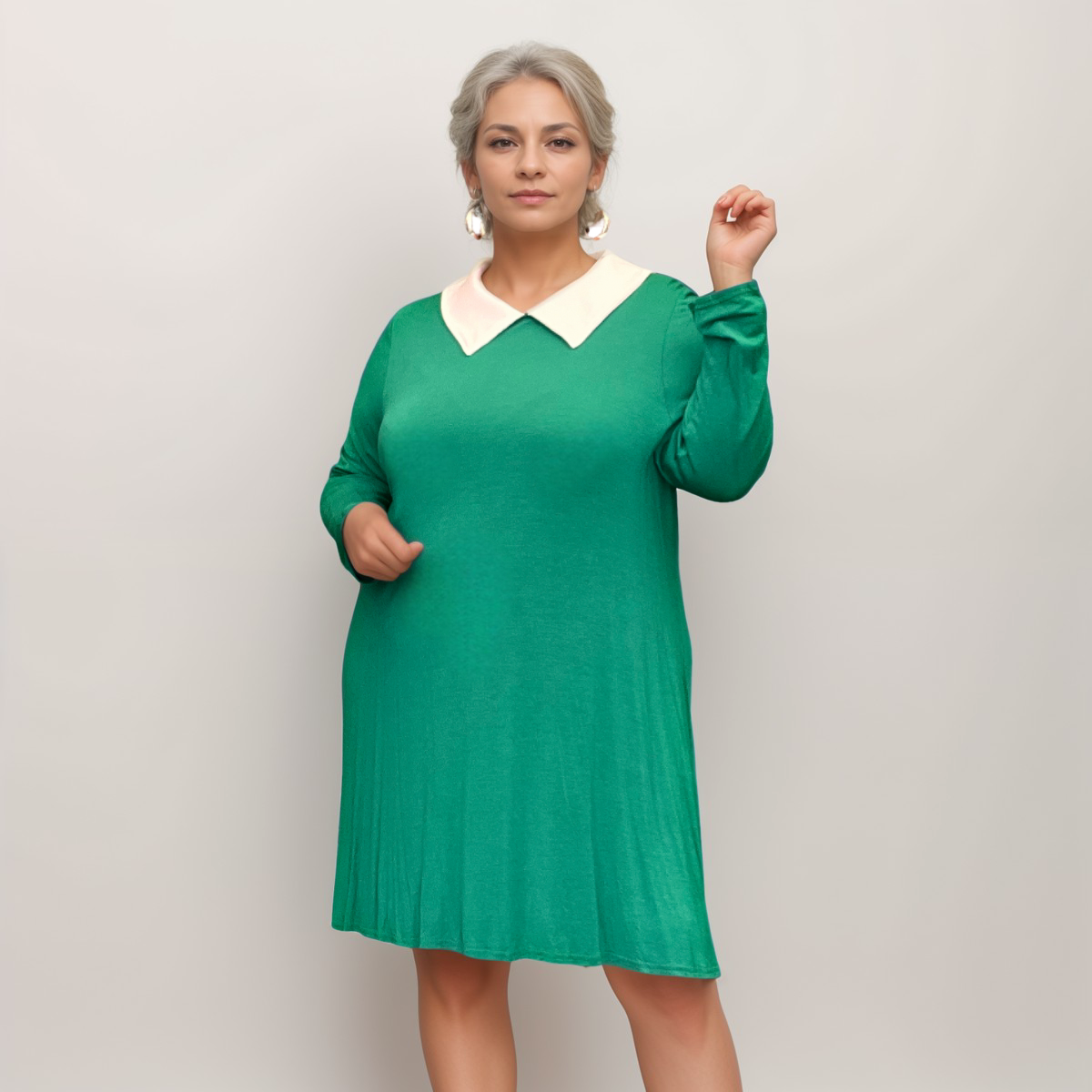 Peter Pan Collar Long Sleeve Swing Top