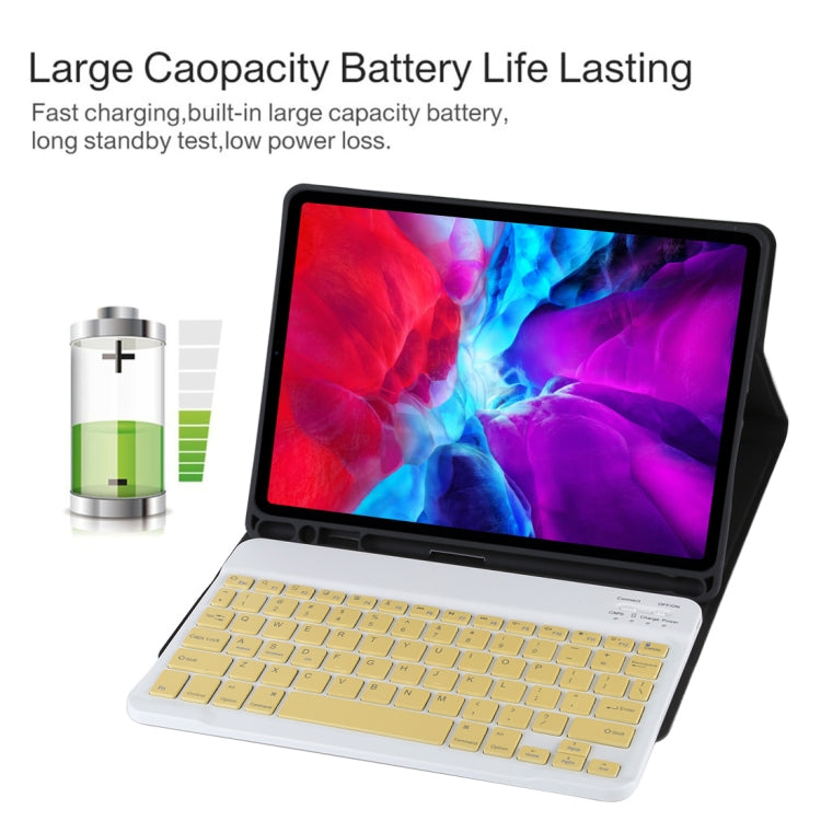 TG11B Detachable Bluetooth Yellow Keyboard + Microfiber Leather Tablet Case for iPad Pro 11 inch (2020), with Pen Slot & Holder, Yellow Keyboard