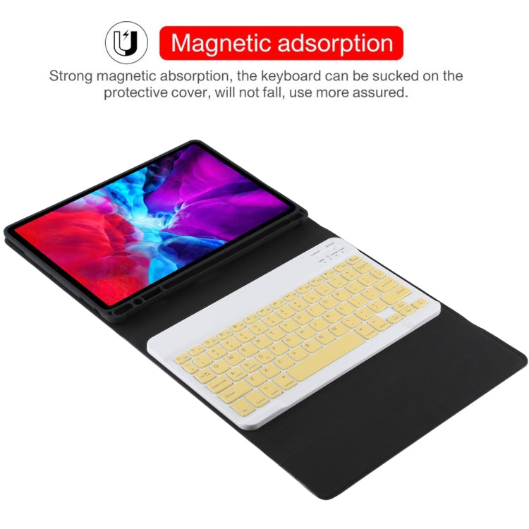 TG11B Detachable Bluetooth Yellow Keyboard + Microfiber Leather Tablet Case for iPad Pro 11 inch (2020), with Pen Slot & Holder, Yellow Keyboard