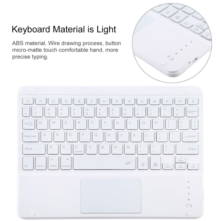 TG-102BCS Detachable Bluetooth White Keyboard + Microfiber Leather Tablet Case for iPad 10.2 inch / iPad Air (2019), with Touch Pad & Backlight & Pen Slot & Holder, White Keyboard