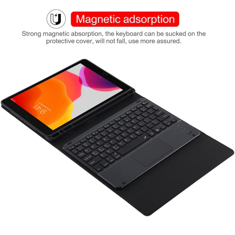 TG-102BCS Detachable Bluetooth Black Keyboard + Microfiber Leather Tablet Case for iPad 10.2 inch / iPad Air (2019), with Touch Pad & Backlight & Pen Slot & Holder, Black Keyboard