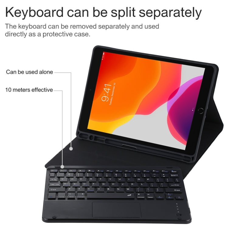 TG109BC Detachable Bluetooth Black Keyboard + Microfiber Leather Tablet Case for iPad Air 2020, with Touch Pad & Pen Slot & Holder, TG109BC
