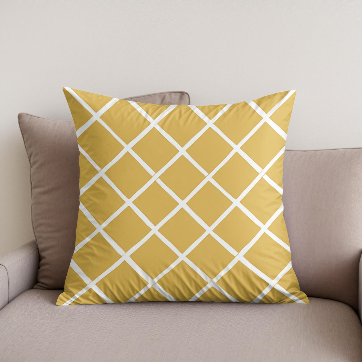 Mustard Diamond Grid Cotton Cushion