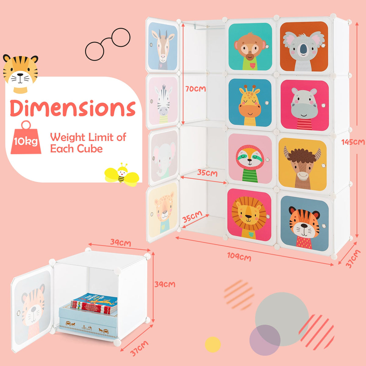 8-Cube/12Cube Portable Kids Wardrobe with Hanging Section-8 Cube