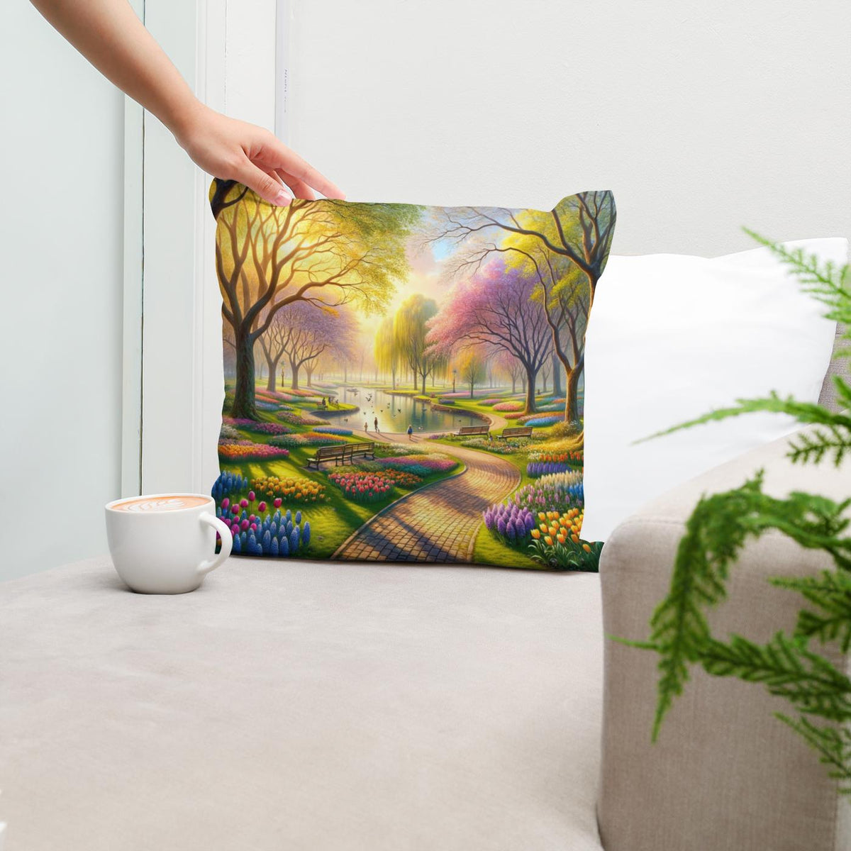 Spring's Embrace Park Cotton Cushion