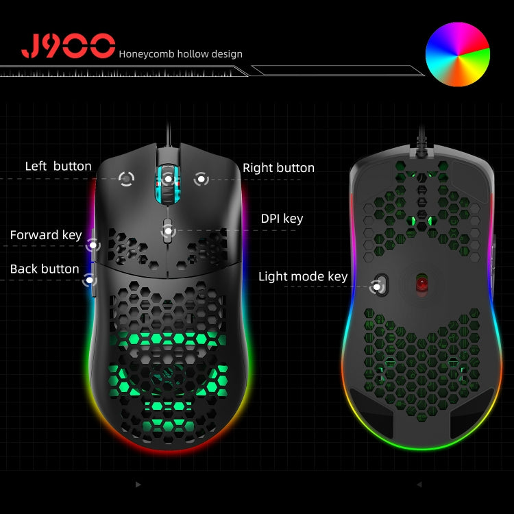 HXSJ J900 6 Keys RGB Lighting Programmable Gaming Wired Mouse (White), J900(Black), J900(White)
