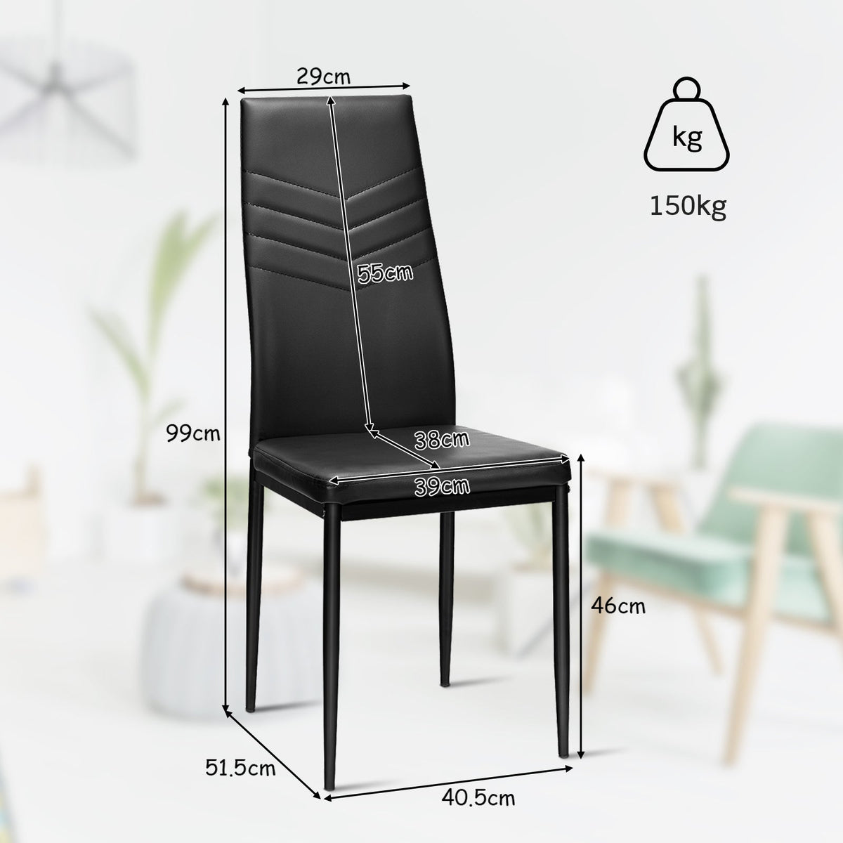 4 PCS Armless Side Chairs with Upholstered Cushion and Sturdy Metal Frame-Black