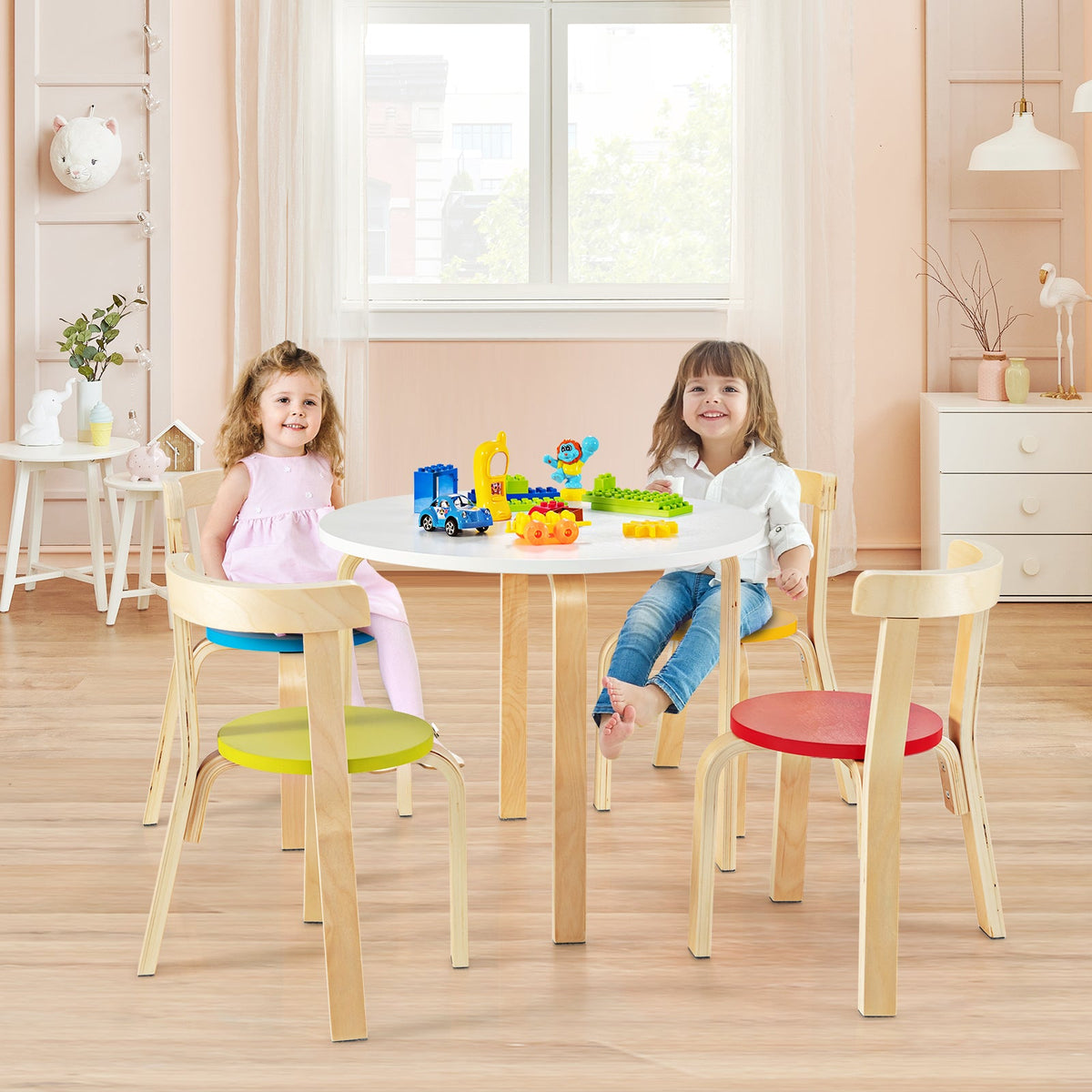 5-Piece Kids Play Table and Chair Set for Playing Drawing Reading-Colourful