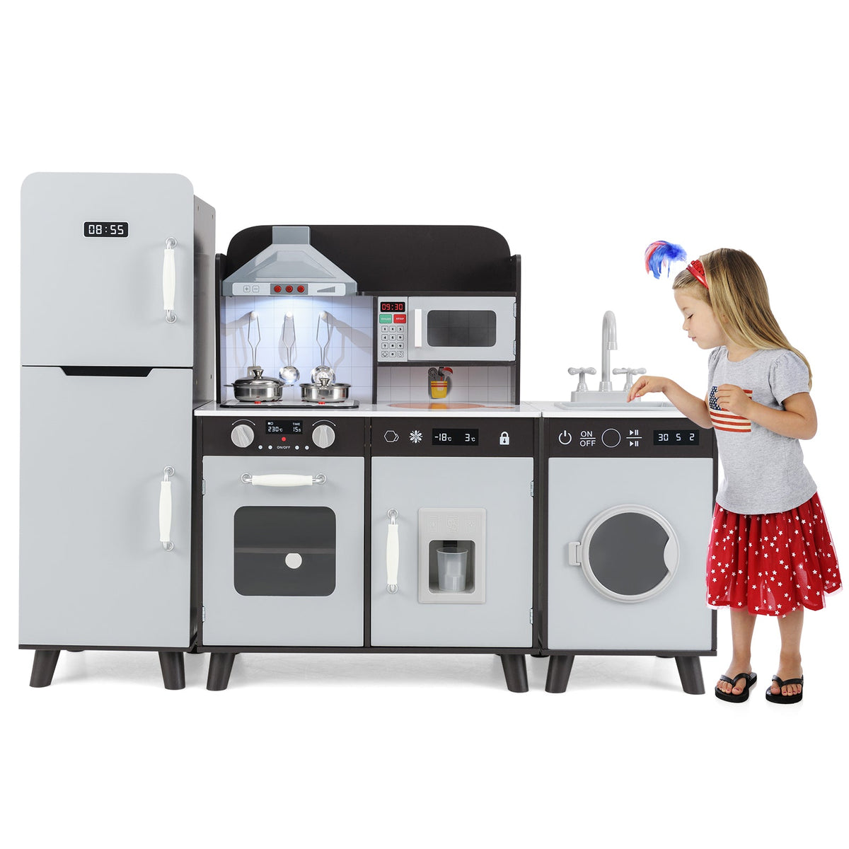 Kids Kitchen Playset with Refrigerator and Washing Machine-Black