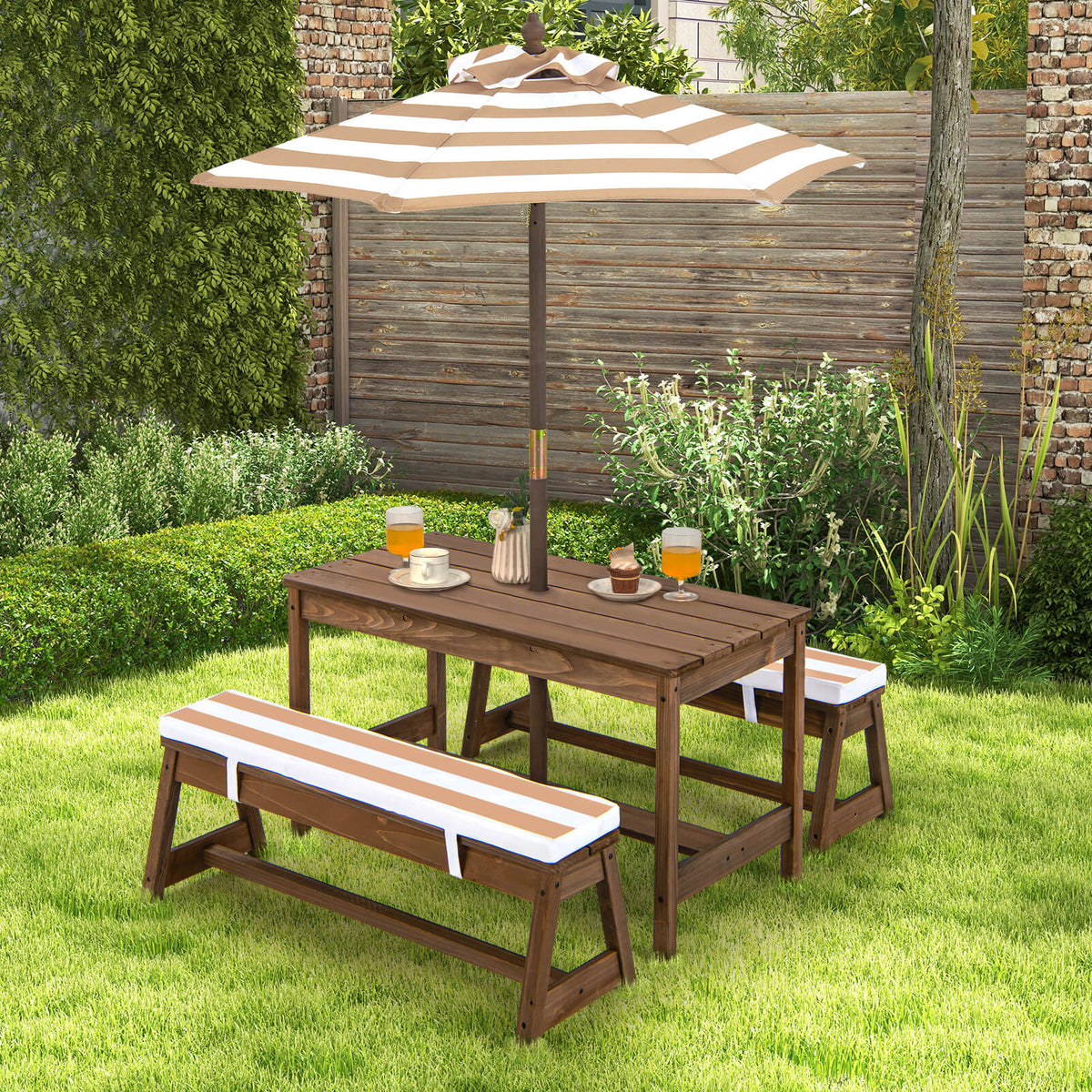 Kids Picnic Table with Cushions and Umbrella-Blue