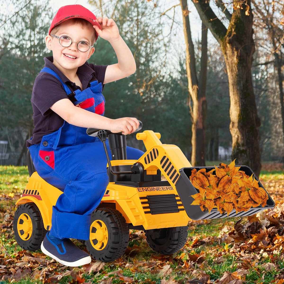 Kids Ride on Excavator Bulldozer with Adjustable Front Bucket-Yellow