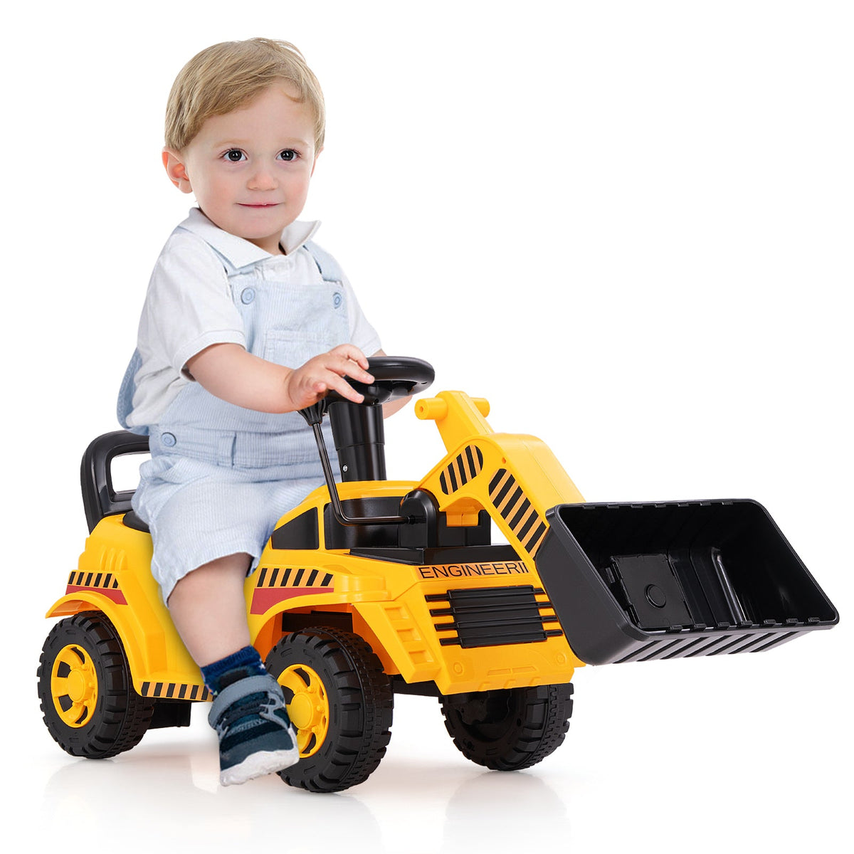 Kids Ride on Excavator Bulldozer with Adjustable Front Bucket-Yellow
