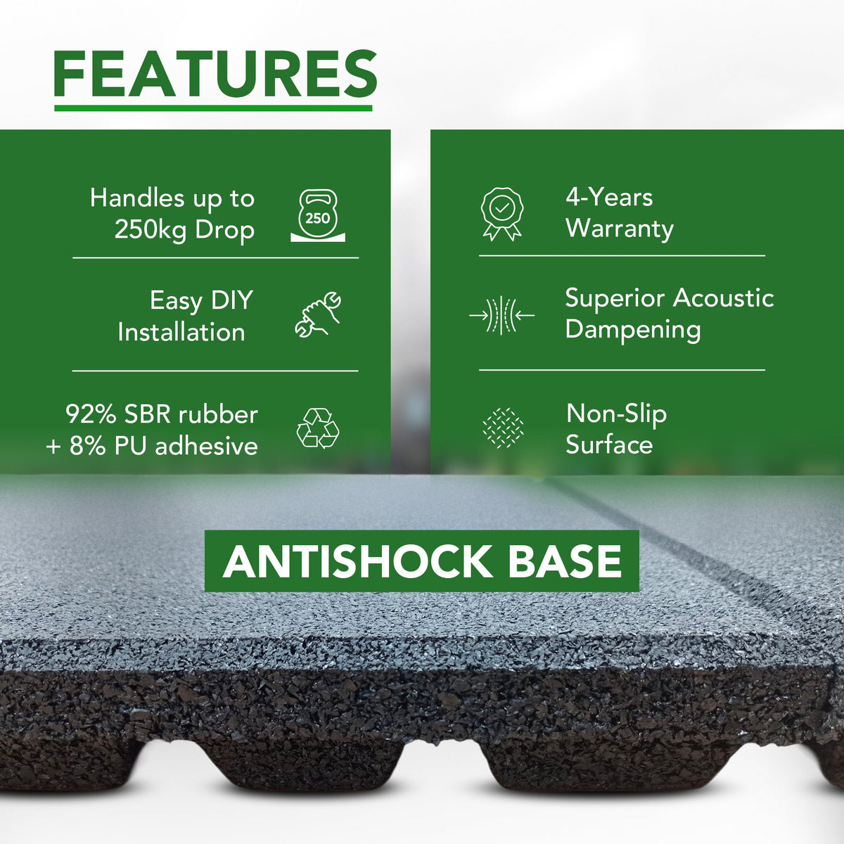 43mm Rubber Gym Flooring Tiles – Anti-Shock Heavy Duty Gym Floor Tiles – Sprung PRO