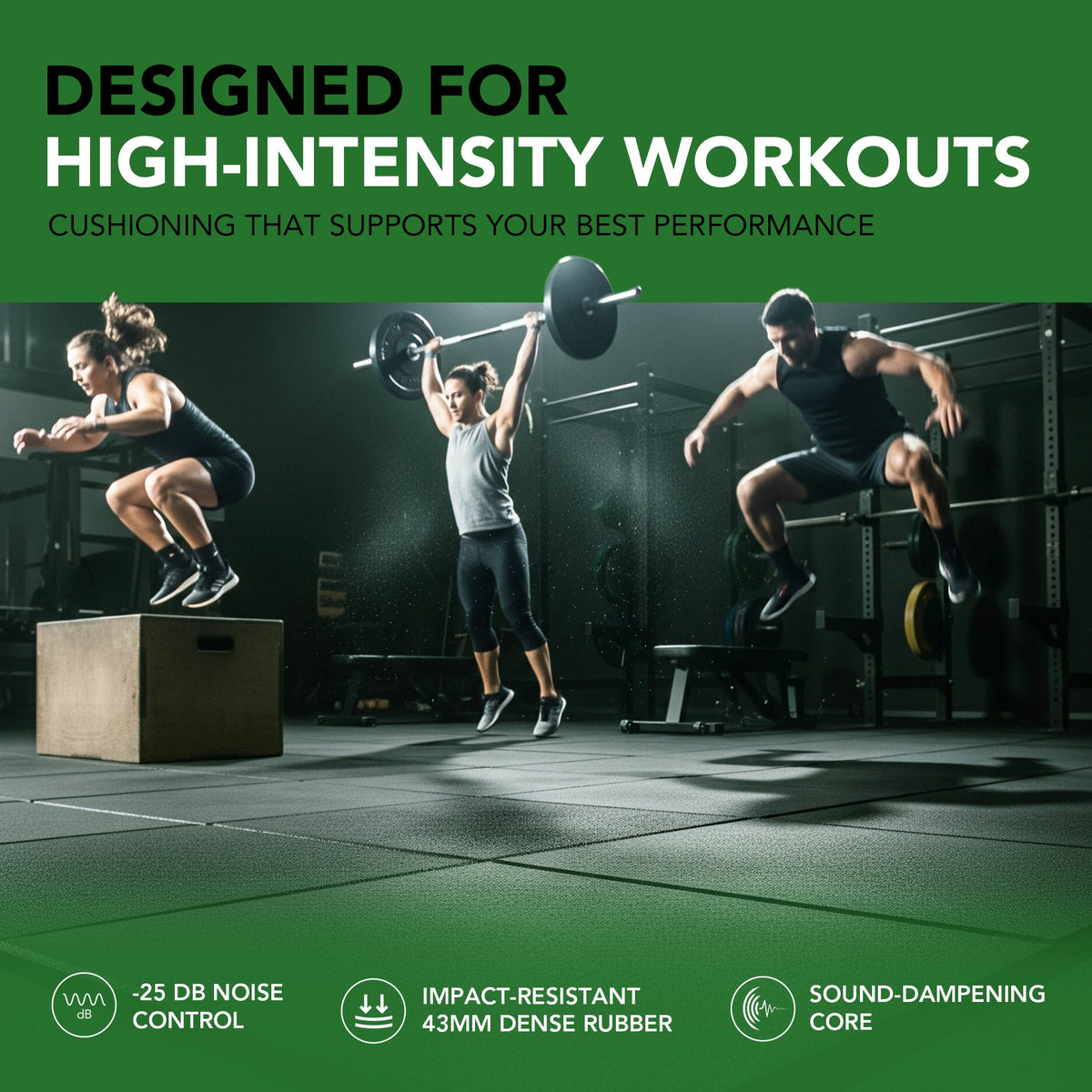 43mm Rubber Gym Flooring Tiles – Anti-Shock Heavy Duty Gym Floor Tiles – Sprung PRO
