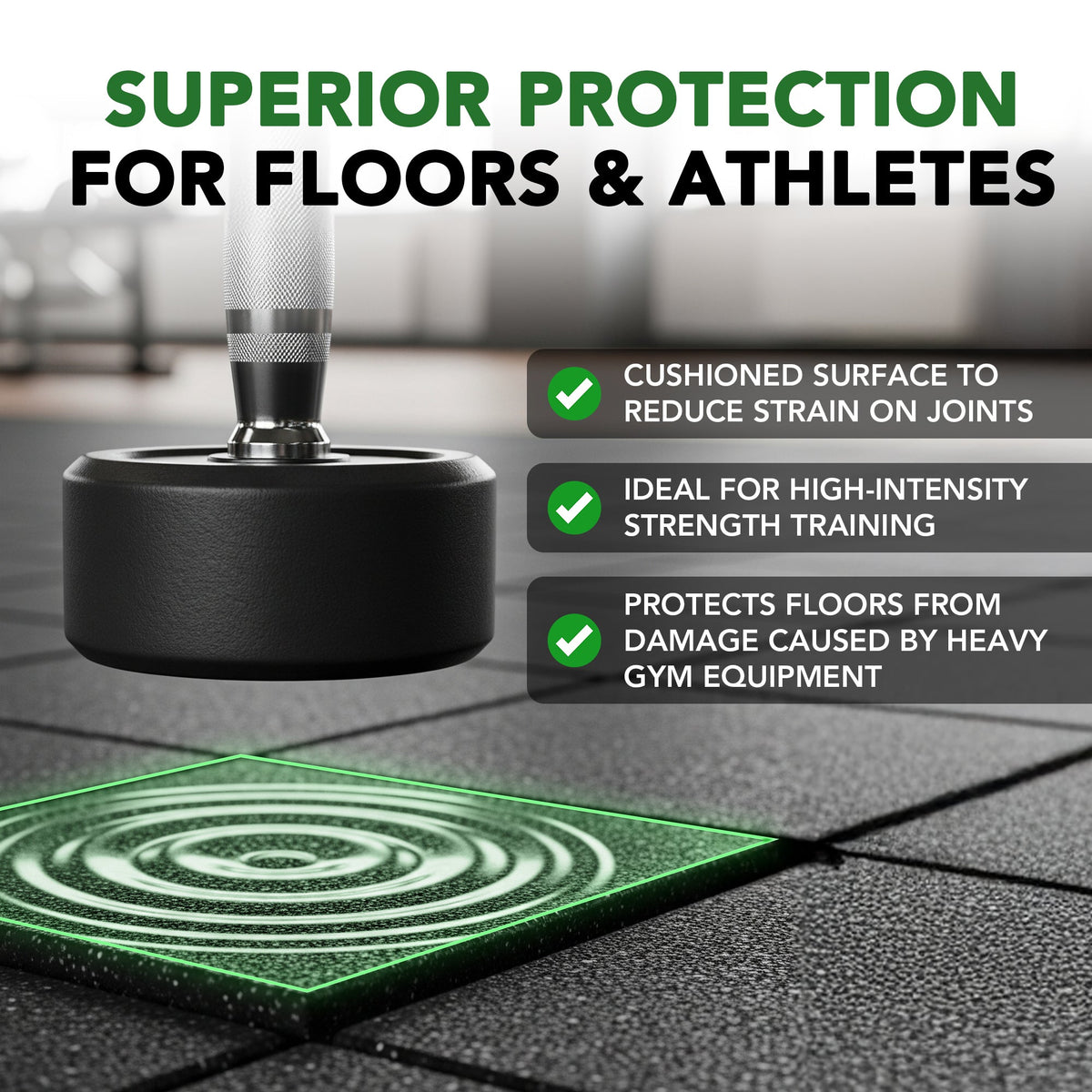 43mm Rubber Gym Flooring Tiles – Anti-Shock Heavy Duty Gym Floor Tiles – Sprung PRO