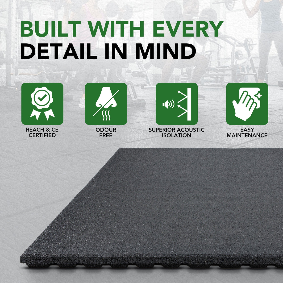 43mm Rubber Gym Flooring Tiles – Anti-Shock Heavy Duty Gym Floor Tiles – Sprung PRO