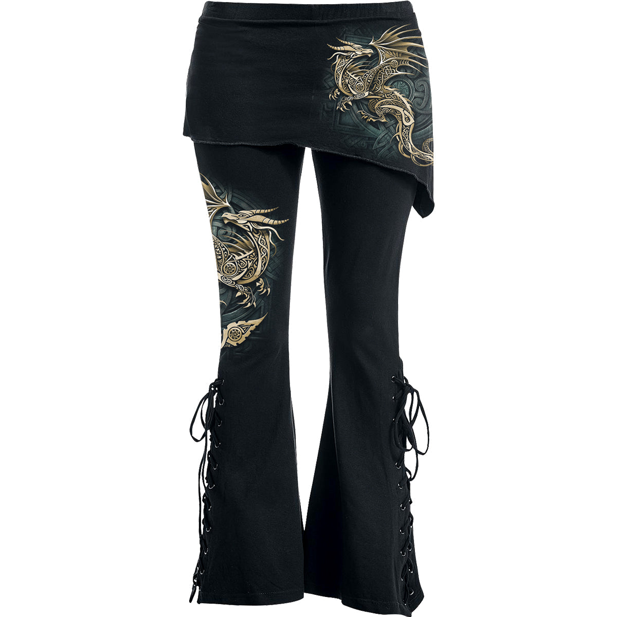 CELTIC DRAGON - 2in1 Boot-Cut Leggings with Micro Slant Skirt