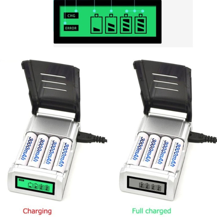 AC 100-240V 4 Slot Battery Charger for AA & AAA Battery, with LCD Display, UK Plug