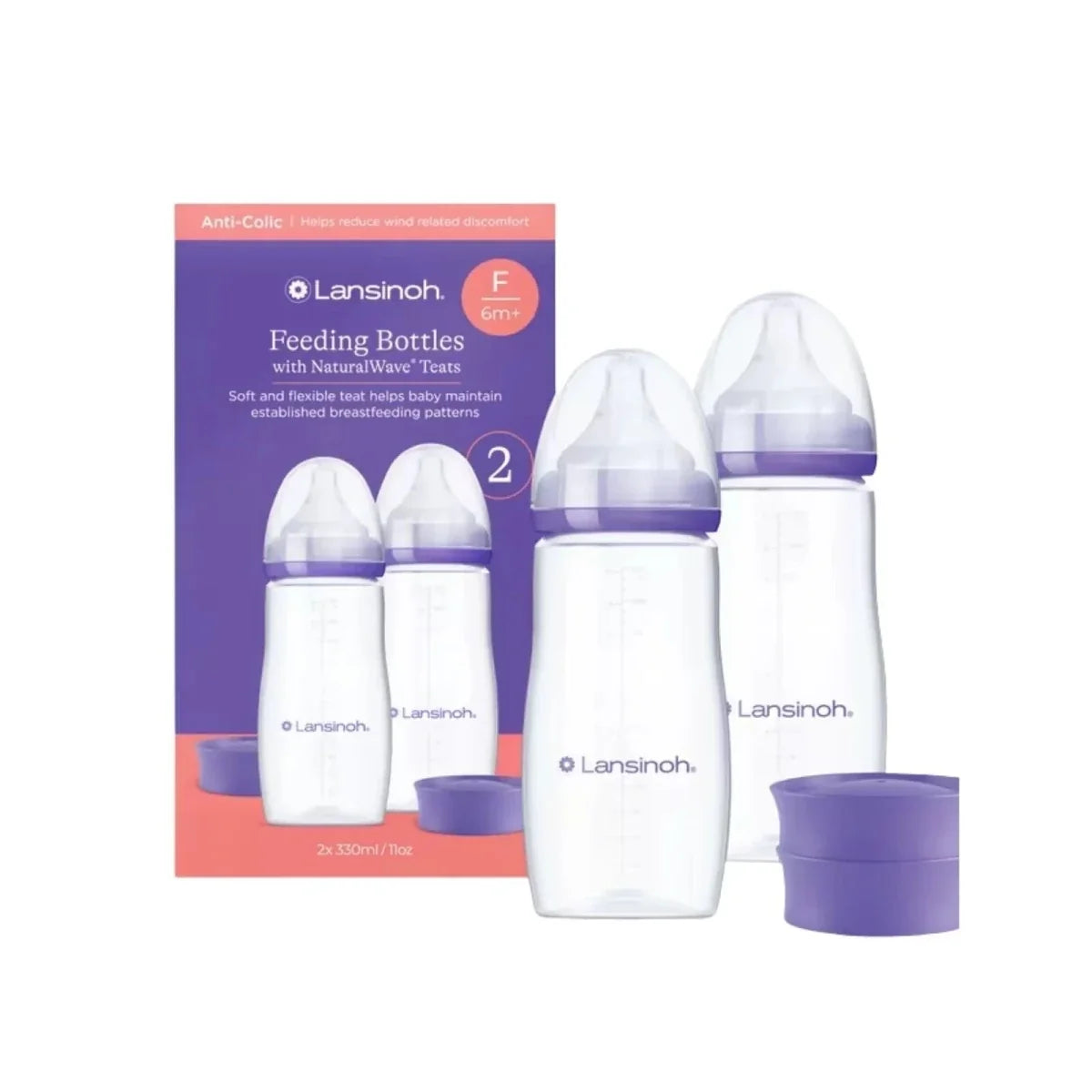 Lansinoh Feeding Bottles with NaturalWave Teat 330ml 6+ months Pack of 2