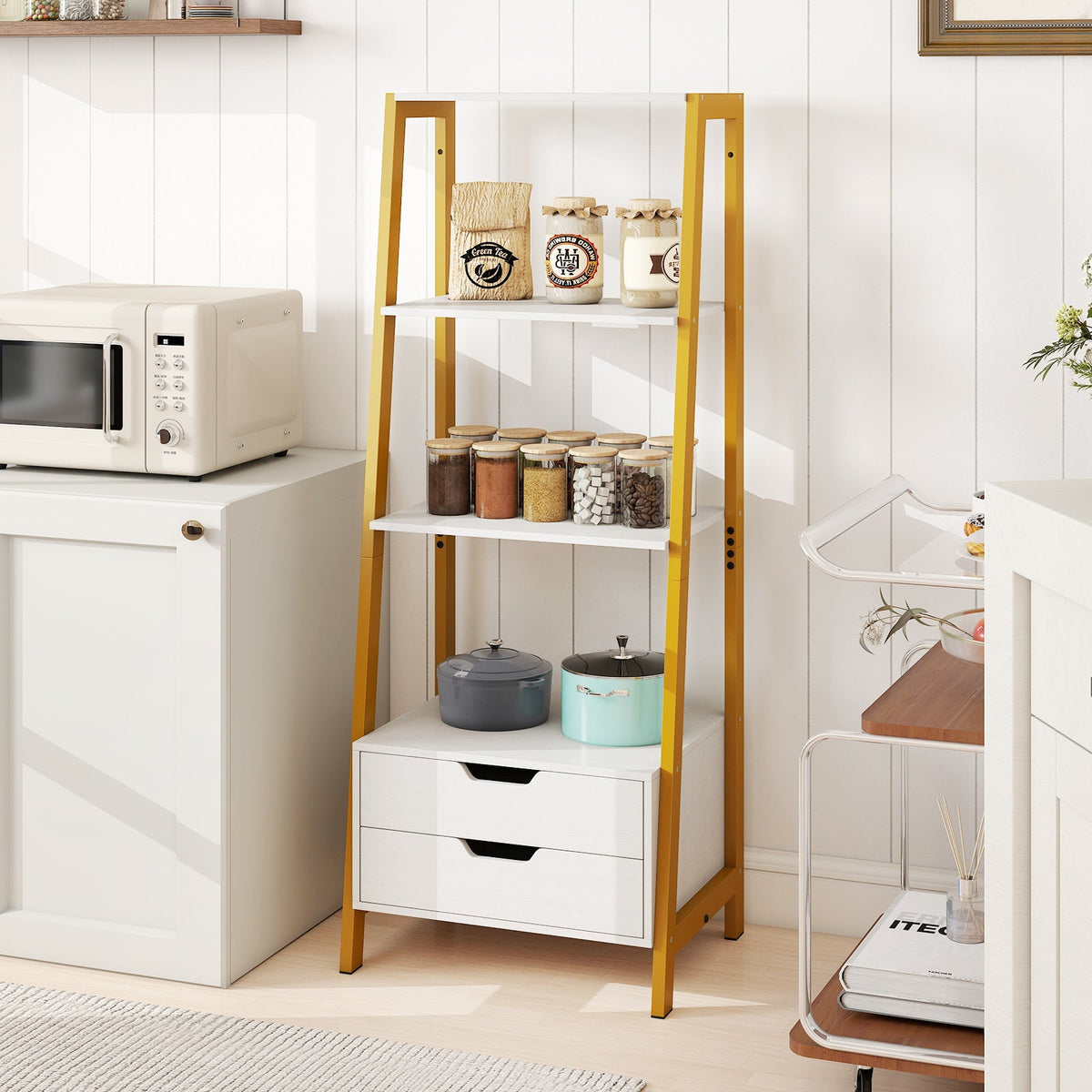 Ladder Bookshelf Tall Freestanding Display Rack with Storage-Rustic Brown