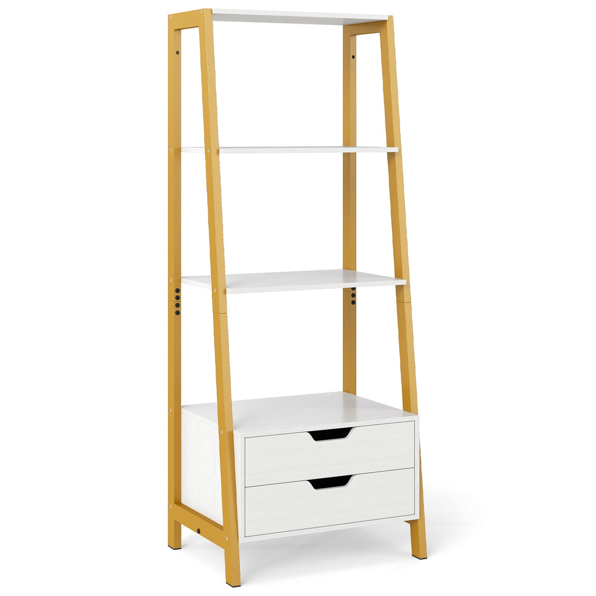 Ladder Bookshelf Tall Freestanding Display Rack with Storage-Rustic Brown