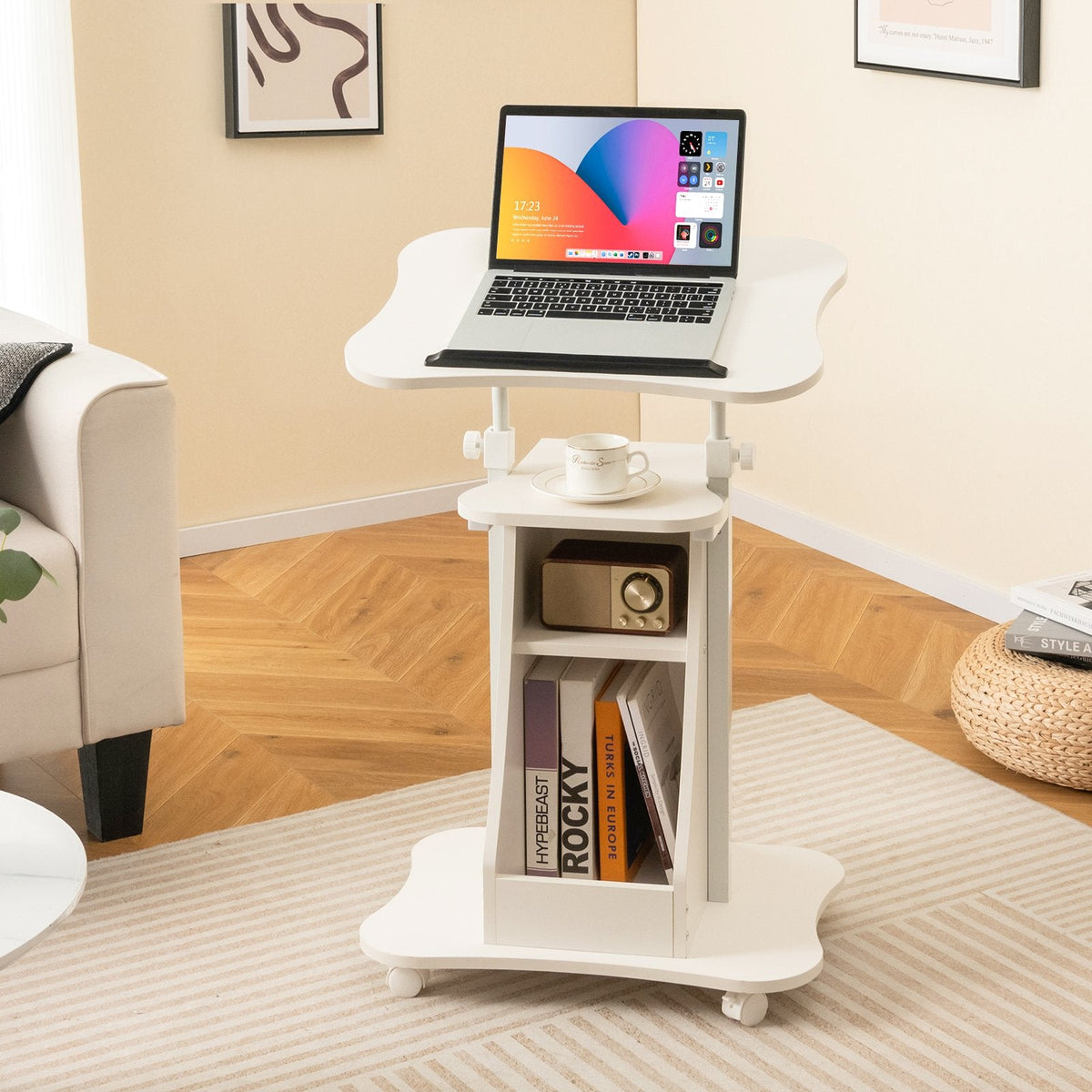 Laptop Cart Height Adjustable with Wheels-Black