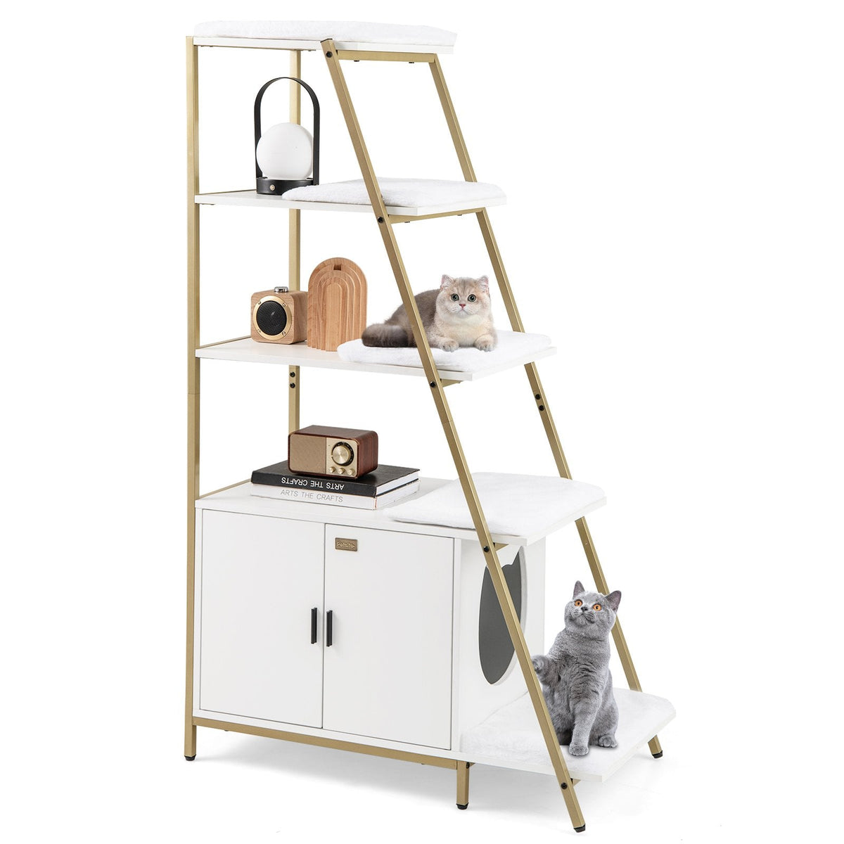 Large Cat Litter Box Enclosure with Storage and Removable Plush Mats-Coffee