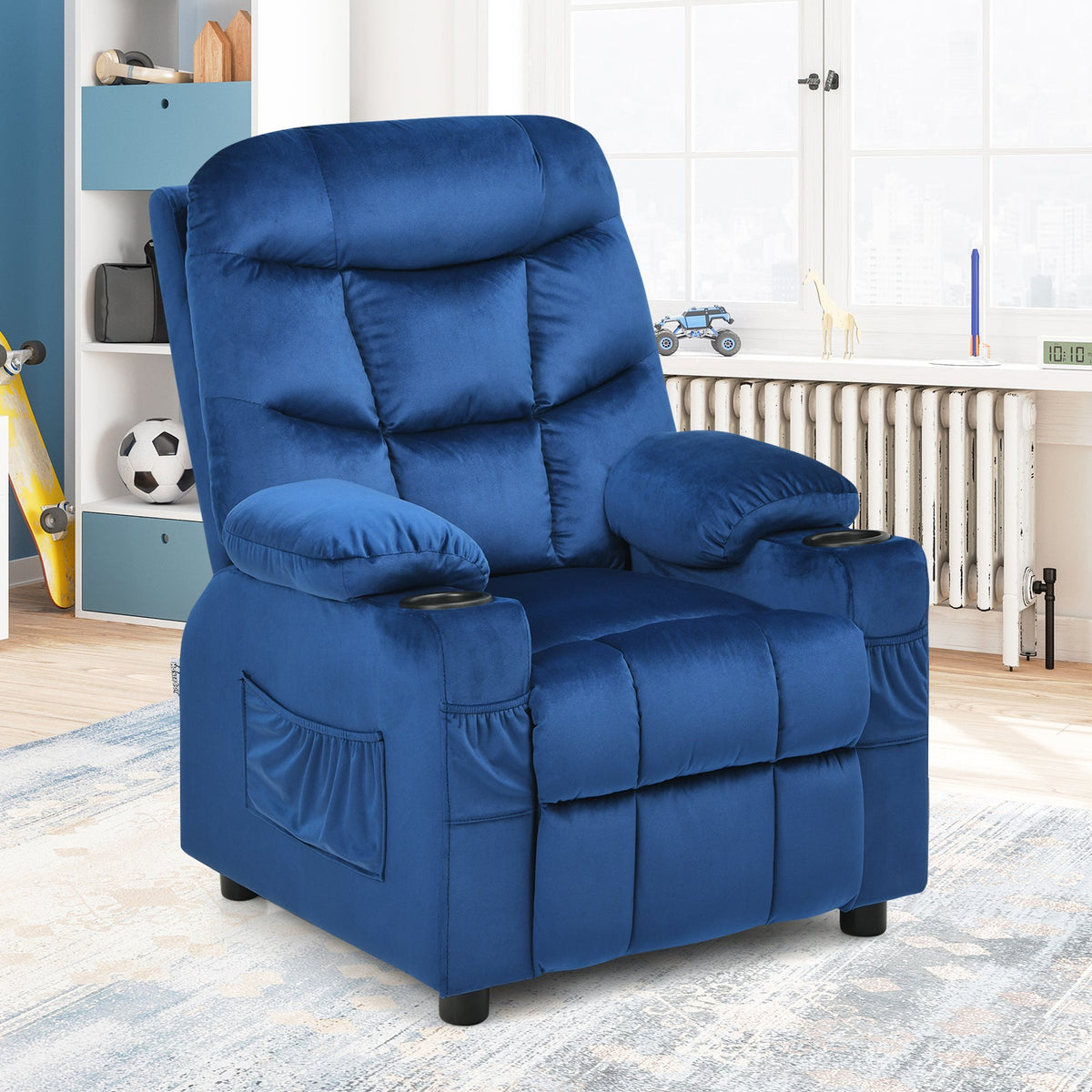 Adjustable Larger Kids Lounge Recliner Chair with 2 Cup Holders-Blue