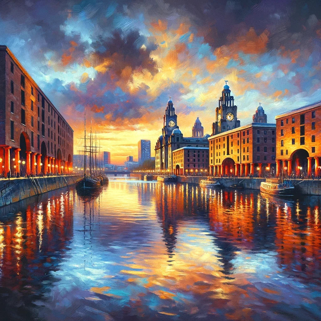 Liverpool Albert Dock Dusk Impression Cotton Cushion