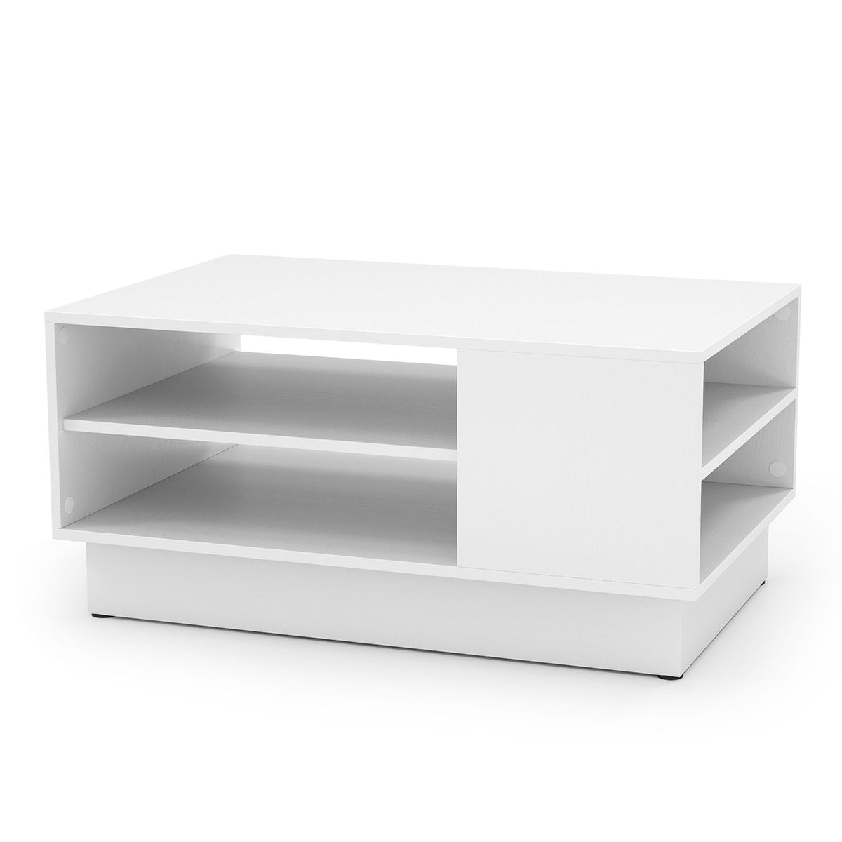 Modern Rectangle Coffee Table with 2-Tier Open Storage Shelves-White