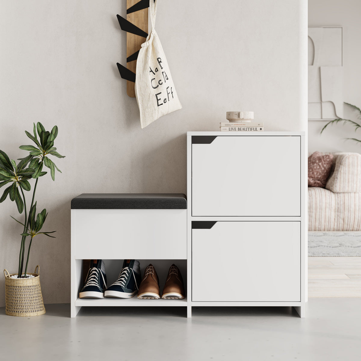 Haven Shoe Bench – 101cm Stair-Shaped Hallway Storage with Seat