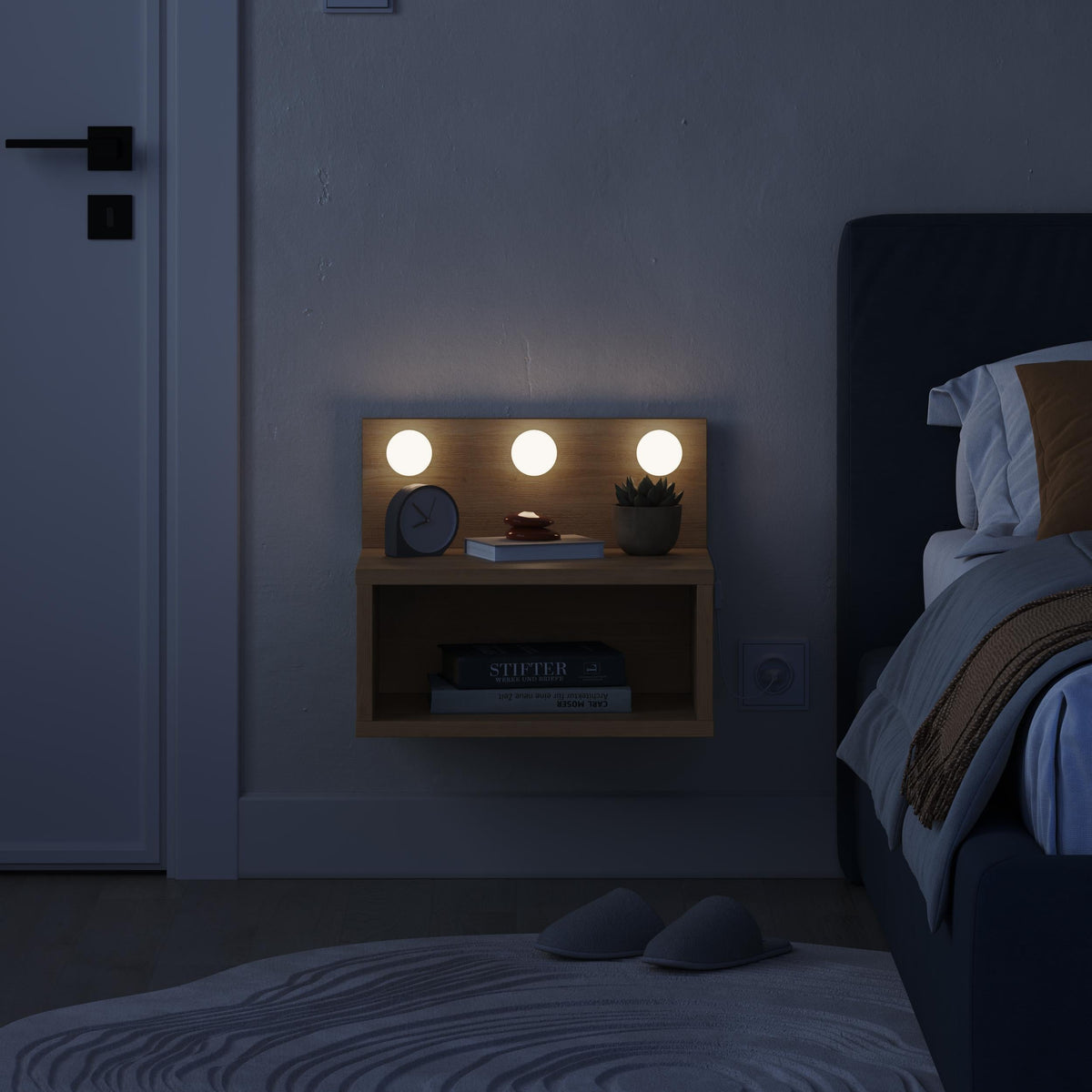 Treo Wall Mounted Nightstand with LED Lights