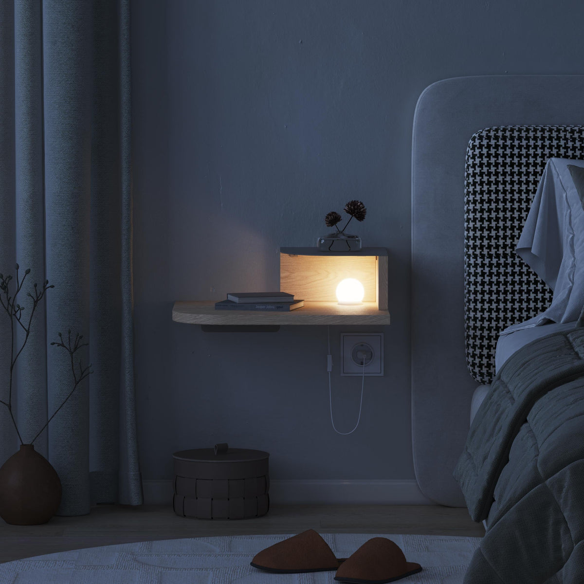 Luno Floating Bedside Shelf with LED Reading Light