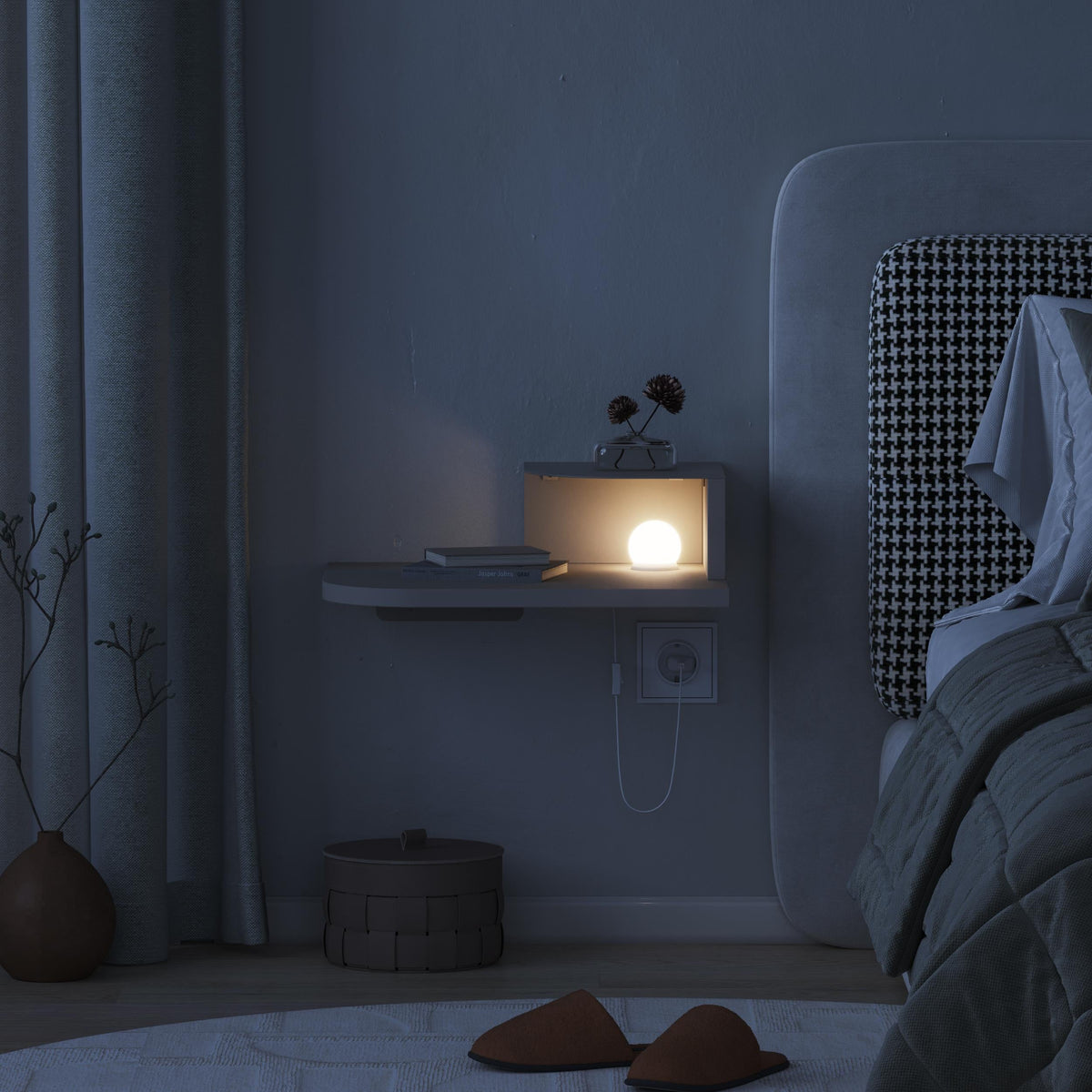 Luno Floating Bedside Shelf with LED Reading Light