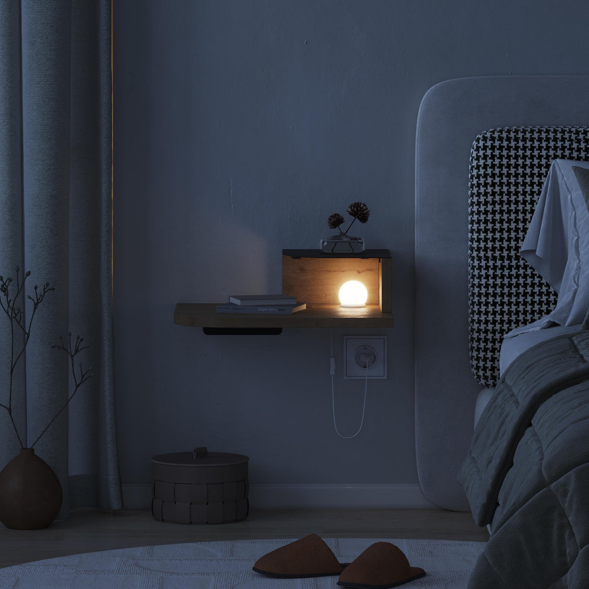 Luno Floating Bedside Shelf with LED Reading Light