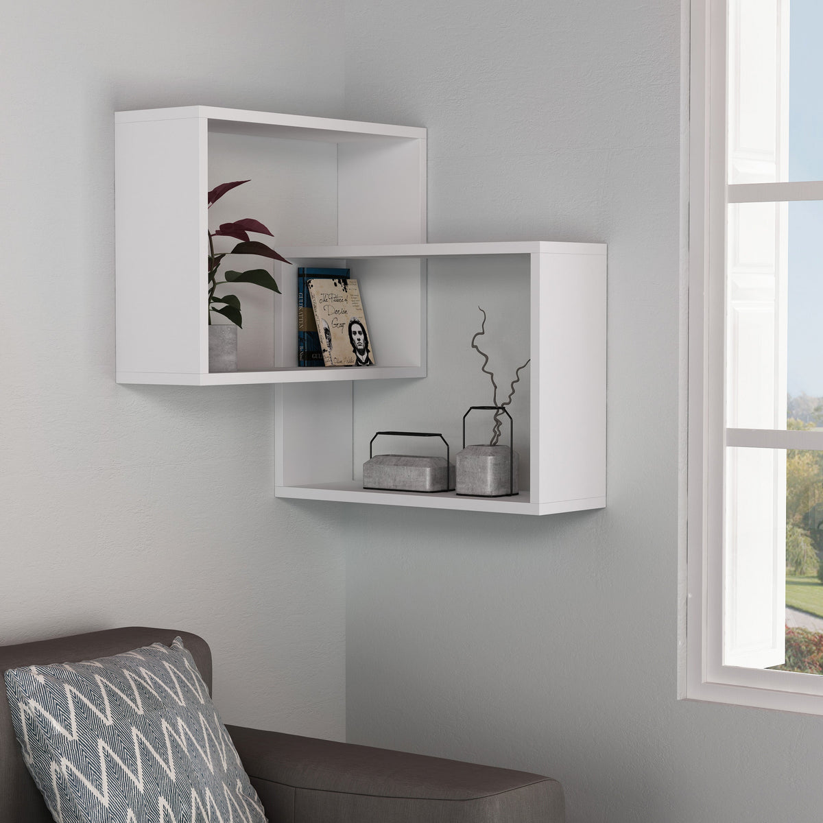 Ring Corner Wall Mounted Modern Bookcase Display Unit W 60cm