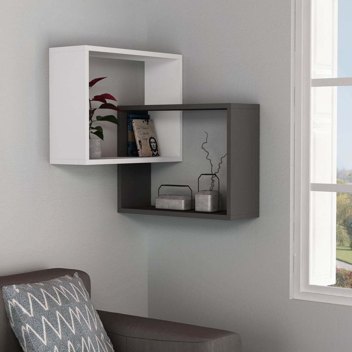 Ring Corner Wall Mounted Modern Bookcase Display Unit W 60cm