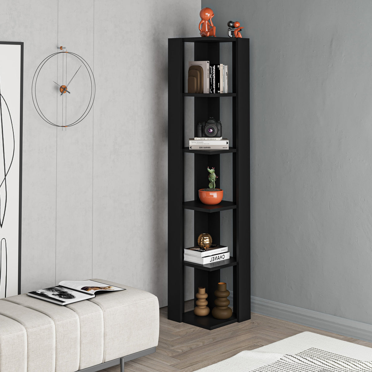 Nati Modern Corner Bookcase Display Unit Tall 161cm