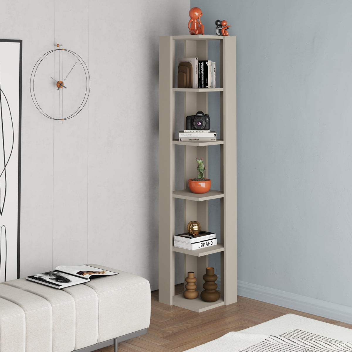 Nati Modern Corner Bookcase Display Unit Tall 161cm