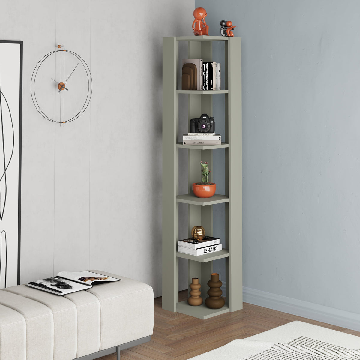 Nati Modern Corner Bookcase Display Unit Tall 161cm