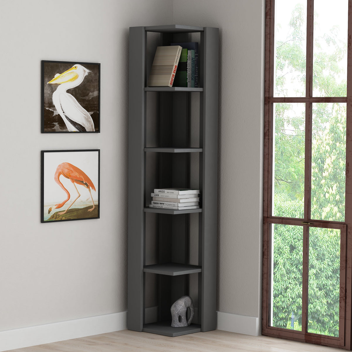 Nati Modern Corner Bookcase Display Unit Tall 161cm