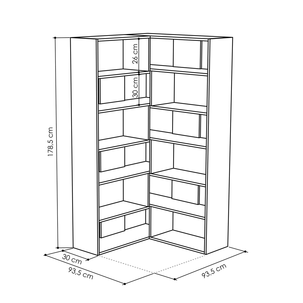 Molly Modern Corner Multipurpose Bookcase Display Unit No.4 Tall 179 cm