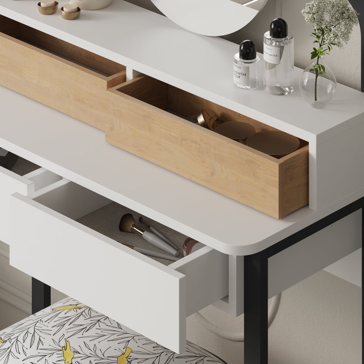 Lora Vanity Table with Round LED Mirror