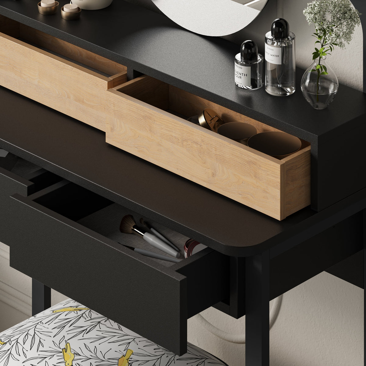 Lora Vanity Table with Round LED Mirror